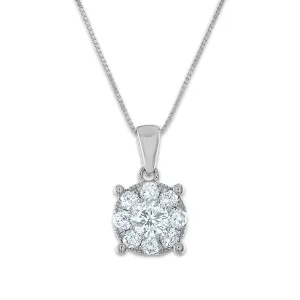 1 CTW Diamond Cluster Halo 18-inch Pendant in 14KT White Gold