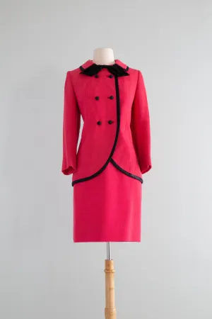 Adorable 1960's Lilli Ann Wool Suit In Vibrant Berry Pink / Small