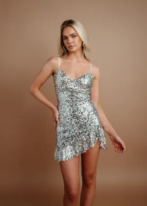 Keegan Bustier Sequin Ruffle Mini Dress