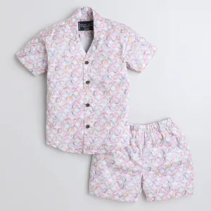 Polka Tots Cotton Half Sleeves Shirt With Shorts, Co-ord Set All Over Print - Light Pink